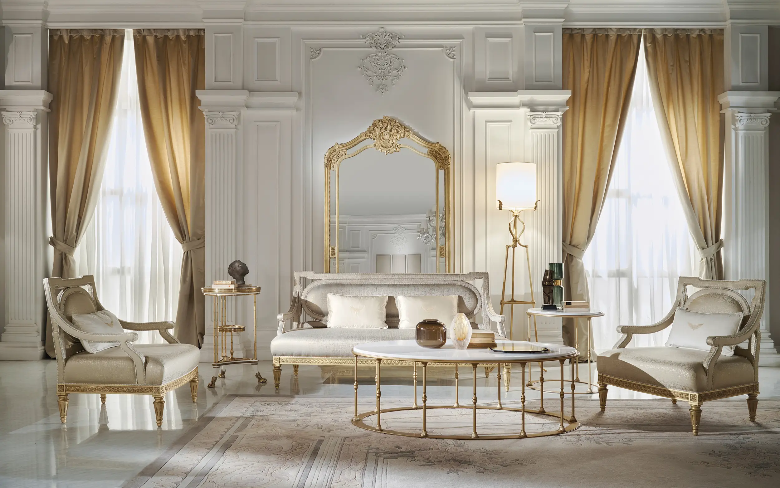 Carved sofa in a classical salon